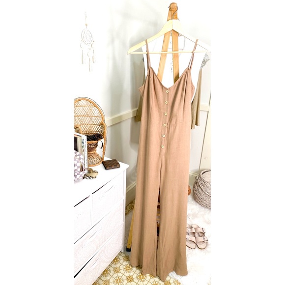 POGUE Jumpsuit tie-back flare linen natural coffee - Picture 8 of 11